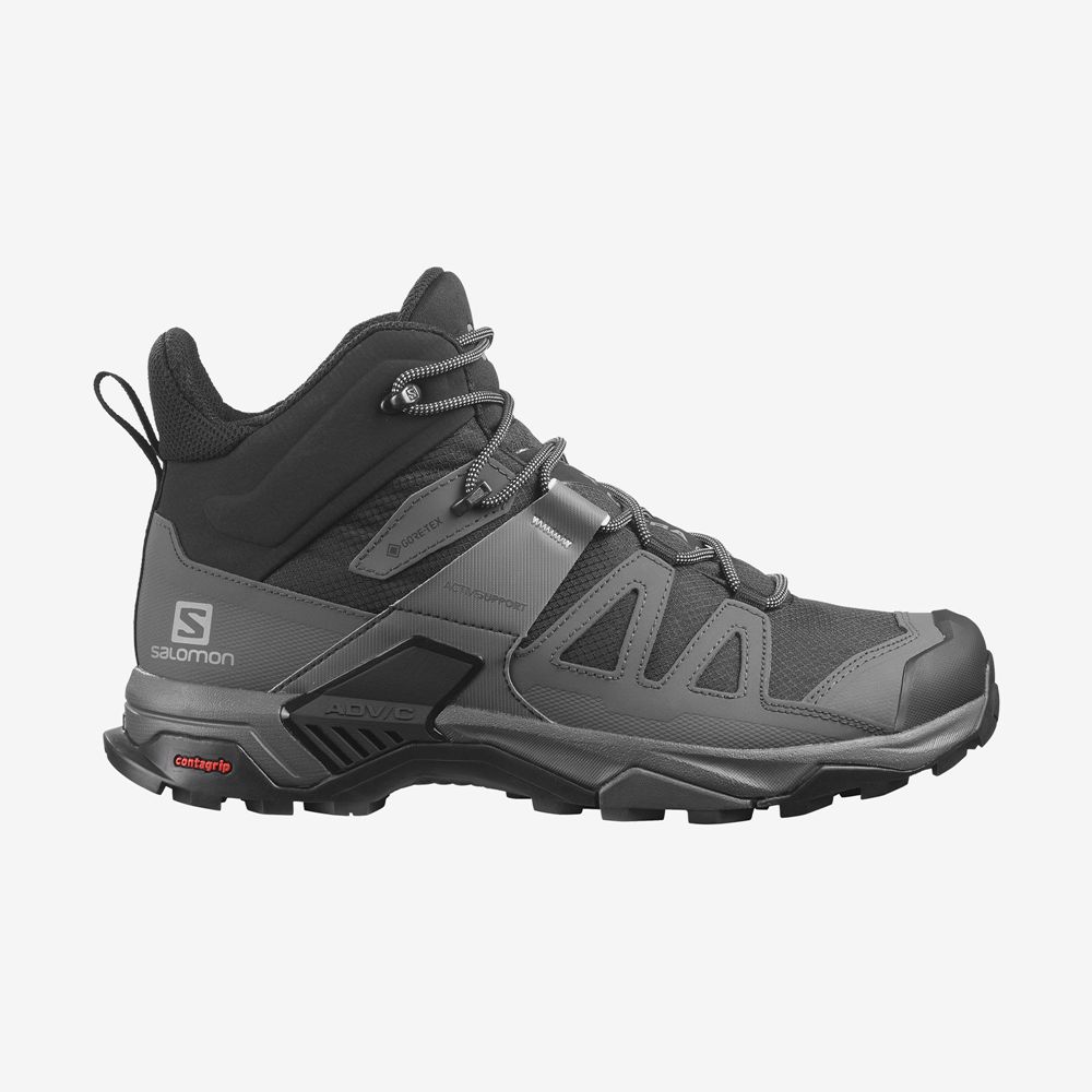 Salomon Singapore Mens Hiking Boots - X ULTRA 4 MID WIDE GORE-TEX Black | 86024-ZUGH